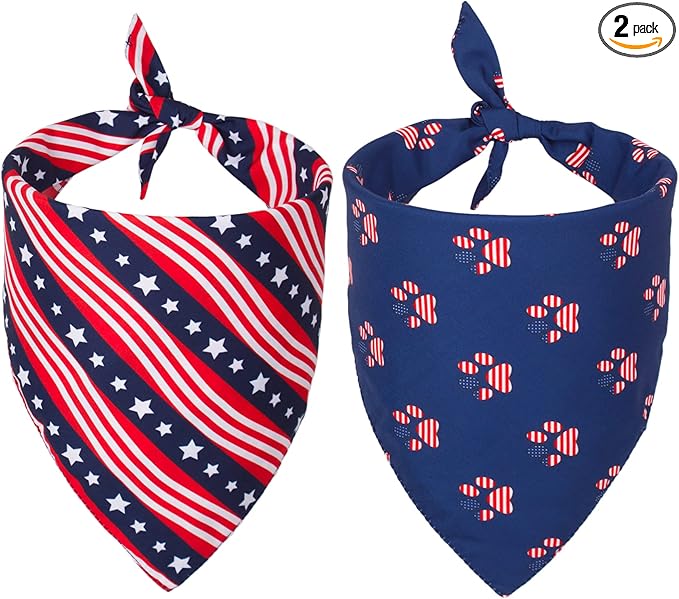 PTDECOR American US Flag Dog Bandana 4th of July Dog Bandanas Reversible Triangle Pet Bibs Scarf for Large and Extra Large Dogs (Style 1, X-Large)