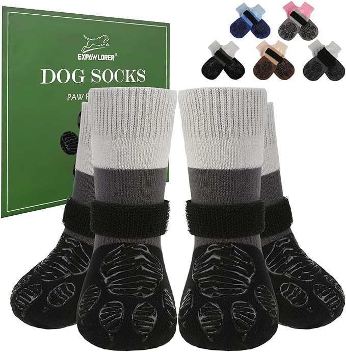 EXPAWLORER Anti Slip Dog Socks to Prevent Licking Paws, Dog Shoes for Hot Pavement, Dog Booties for Hardwood Floors, Dog Boots & Paw Protectors with Grippers for Small Medium Large Senior Dogs Black S
