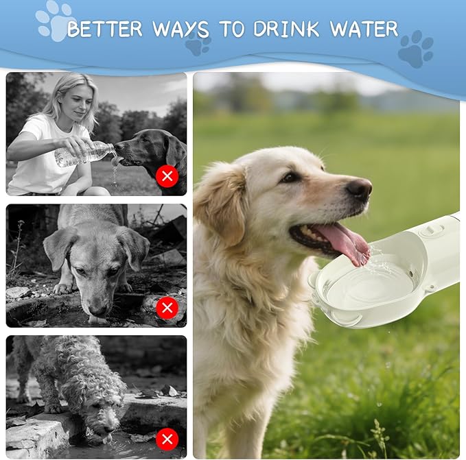 YFL Dog Water Bottle Portable with Food Container - 2 in 1 Leak Proof Drinking Cup and Food Container with Crossbody Strap, for Puppy Small Medium Dogs Walking Hiking Travel and Camping (White)