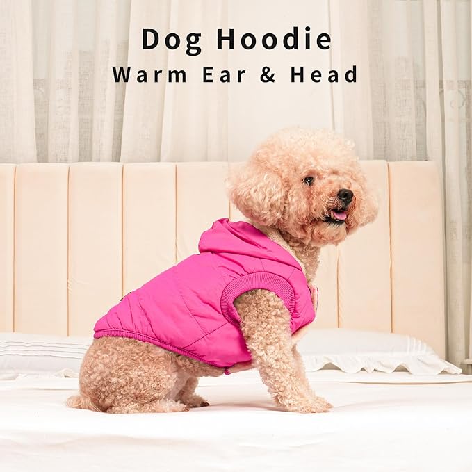 Vecomfy Fleece Lining Extra Warm Dog Hoodie in Winter,Small Dog Jacket Puppy Coats with Hooded Pink XS