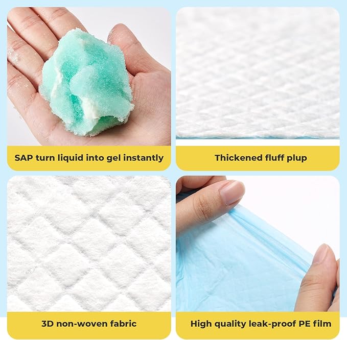 Dog Pee Pads: Super Absorbent & Leak-Proof Puppy Pads - Thicken Disposable Dog Training Pads Potty Pads for Dogs - Pee Pads for Doggie Cats Rabbits Quick Dry 22''x22'' Pack of 100