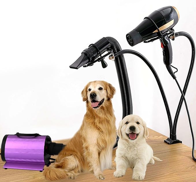 Fabater Dog Hair Dryer Stand, Pet Grooming Table Hair Dryer Holder, Handsfree Blow Dryer Holder, 360° Rotatable Lazy Hair Dryer Stand with Adjustable Clamp Mount for Dog Cat Grooming