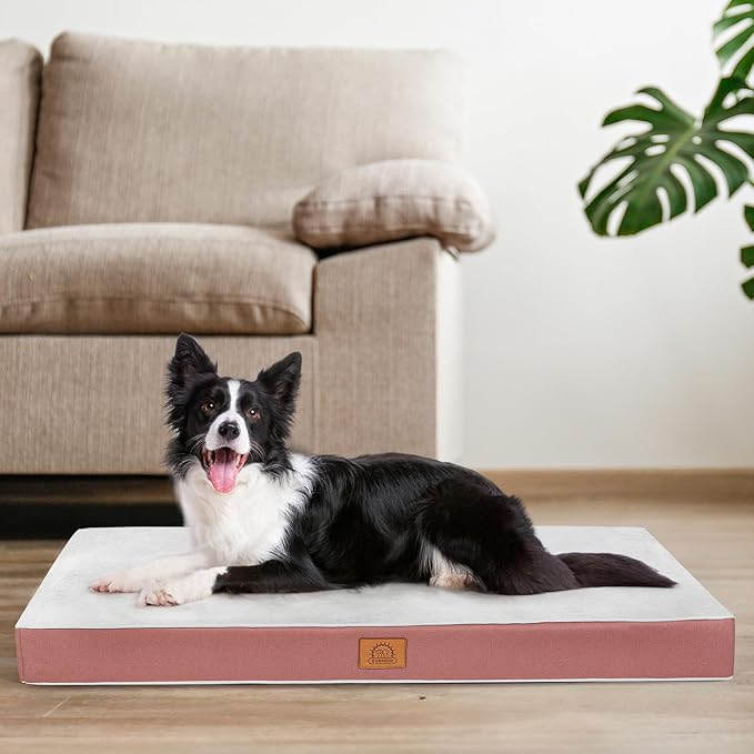 Sunheir Washable Medium Dog Bed Covers Soft Plush Replacement, Waterproof Dog Bed Liner, Pet Bed Cover with Zipper 30x20x3 Inches, Pink, Cover Only
