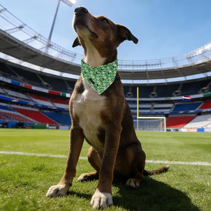 ARING PET Soccer Dog Bandanas, Cute Green Pet Bandana Scarf Triangle Bibs for Puppy Small Medium Large Boy Girl Dogs Cats-L