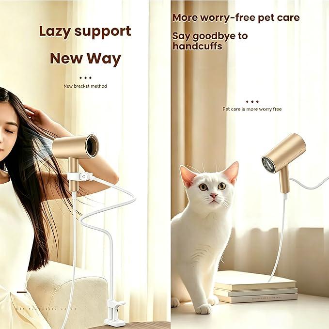 Dog Hair Dryer Stand Holder - Adjustable 31.5" Heavy Duty Blow Dryer Mount, Hands Free Pet Grooming Tool for Dogs with Secure Clamp, Fits Most Hair Dryers (White)