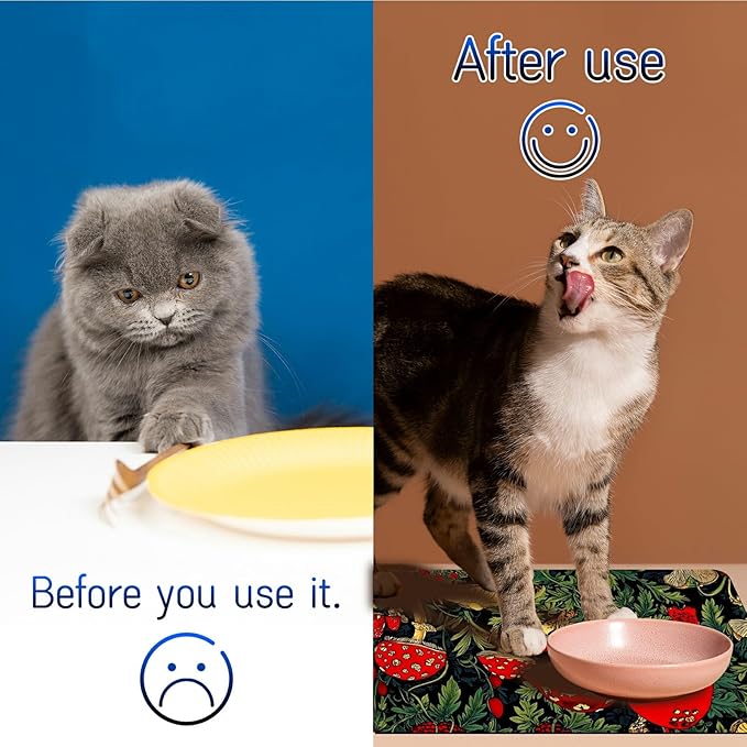 Dog Food Mat, 19.6" x 23.6" Absorbent Pet Feeding Mat for Food and Water, Waterproof Diatom Mud Pet Placemat with Non-Slip Rubber Backing, Easy Clean Cat Bowl Mat for Floors - Red Art Mushroom