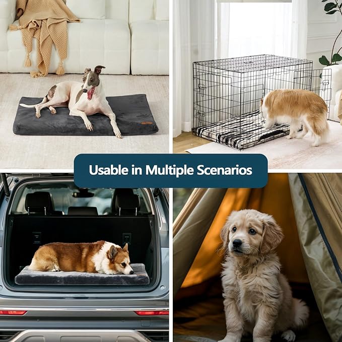 LIORCE Dog Crate Pad - Extra Large Dog Beds with Removable Washable Cover and Waterproof Lining - XXL Memory Foam Pet Bed for Crate - Reversible Kennel Mat (Cool & Warm), 48-inch, Grey
