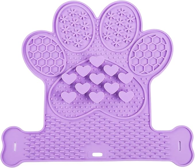 Dog Lick Mat with Suction Cups, Slow Feeder & Enrichment Mat for Dogs & Cats, Silicone Feeding Mat for Wet & Dry Food, Anxiety Relief, Mess-Free Foldable Pocket Design, Purple