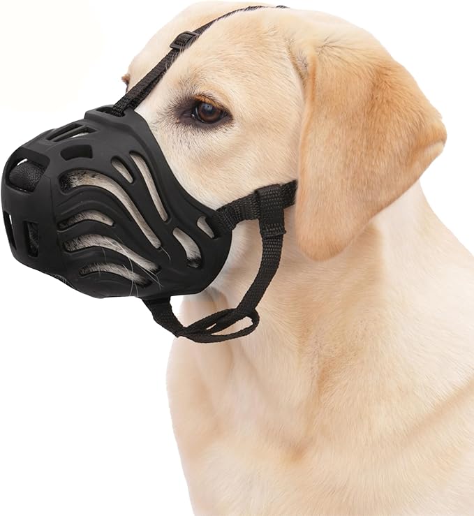 Dog Muzzle for Large Dogs, Silicone Basket Dog Muzzle for Large and Medium Dogs Breed Can Prevent Eating Chewing and Barking for Grooming Trimming Training(Black, L-6)