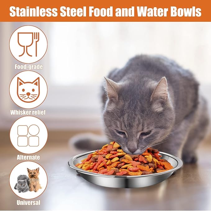 24 Pcs Stainless Steel Cat Bowls Shallow Pet Dish Food Replacement Whisker Relief Cat Water Dish for Small Dogs and Cats