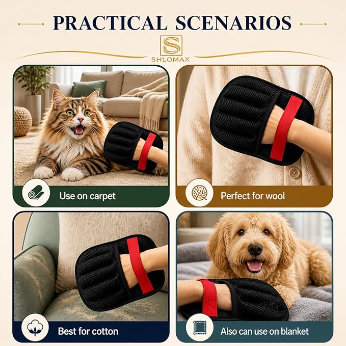 Pet Hair Remover & Grooming Glove Reusable Fur Remover Tool for Dogs & Cats – Large Electrostatic Lint Remover for Furniture, Couch, Clothes,Carpet & Car
