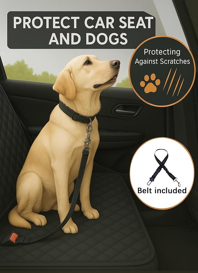 fidozen Waterproof Dog Car Seat Cover for Back Seat: Suitable for Small and Large Dogs, Large Size Hammock and Pet Protector, Backseat Protector for Cars (BLK(Split Bench, Standard (54" W x 58" L))