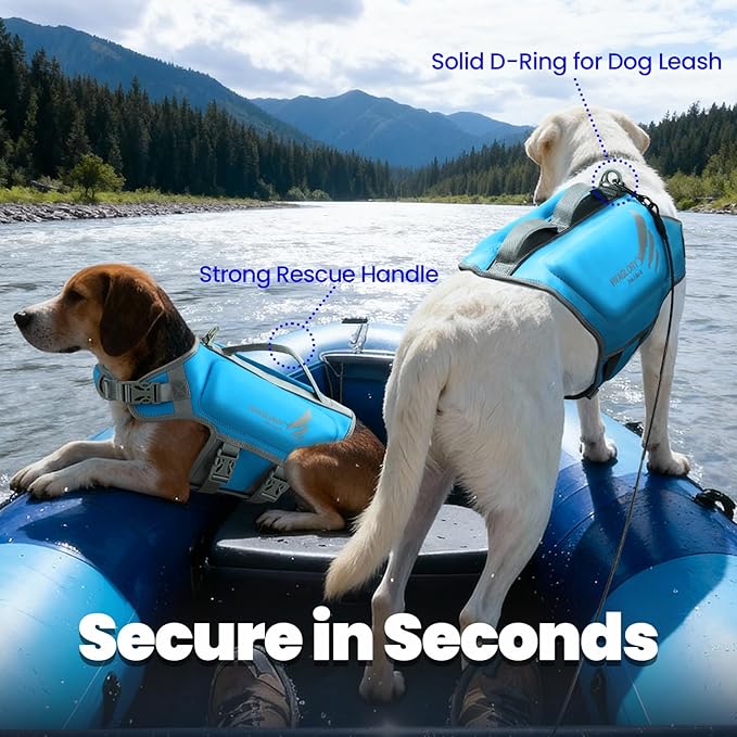 VIVAGLORY High Buoyancy Dog Life Vest, Swimming Vest with Handle, Dog Life Jacket for Swimming & Boating, Buoyancy for Puppy Doggy, M, Blue