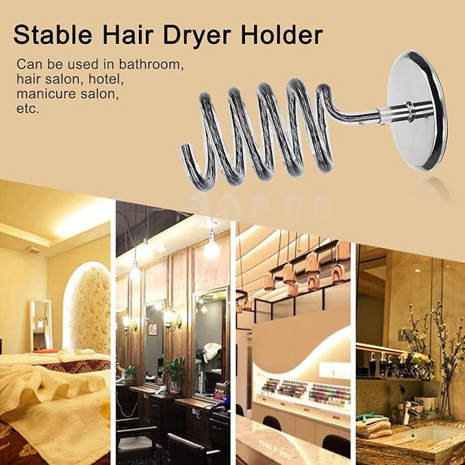 Hair Dryer Holder Countertop, Acrylic Hair Dryer Stand with Stainless Steel Base, Countertop Spiral Blow Dryer Holder Hair Tool Organizer for Bathroom, Vanity, Salon, Home