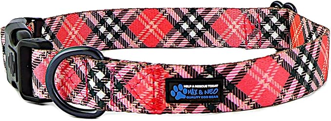 Max and Neo Plaid Pattern NEO Dog Collar - We Donate a Collar to a Dog Rescue for Every Collar Sold (Red, Large)