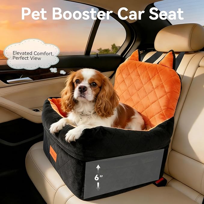 Dog Booster Car Seats for S/M Dogs Up to 35lbs,Pet Car Seat/Travel Bed with Washable&Removable Cover,Storage Pockets,Dog Safety Belt and Elevated Cushion Fits in Front/Back Seat