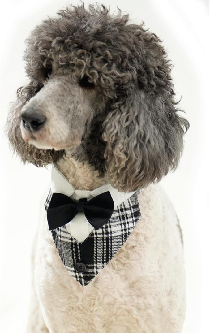 Dog Tuxedo Wedding Suit Shirt with Bow Tie, Formal Outfit Tux Attire for Puppy Small Medium Dogs Cats Costume (Black Tux, Large)