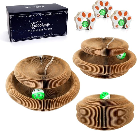 Goosheep Kitty Kurlz Accordion Magic Organ Cat Scratcher Toys for Indoor Cats - Cardboard Cat Scratching Board Ball Scratcher Pad 3 Pack