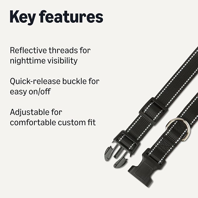 Amazon Basics Polyester Dog Collar XL, Adjustable Length 21"-37", 1.4" W, Black