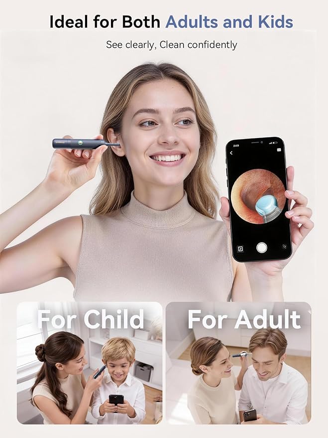 Ear Wax Removal Tool Camera: ZERONDER I35R Ear Cleaner with Flexible Ear Camera Otoscope - Visual Ear Pick Tweezers Wax Remover - Ear Cleaning Kit for Family