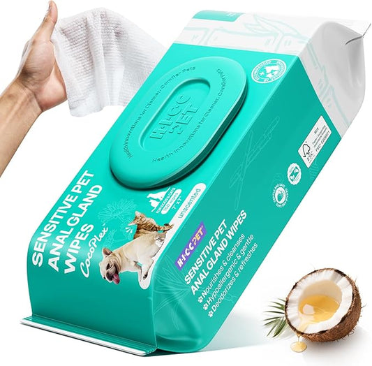 HICC PET Wipes for Dogs & Cats, Vet Recommended Cleaning Deodorizing & Soothing Allergy Infections Anal Gland Wipes, Hypoallergenic Hydrating & Nourish Fur Dog Grooming Wipes for Paw, Butt, Body