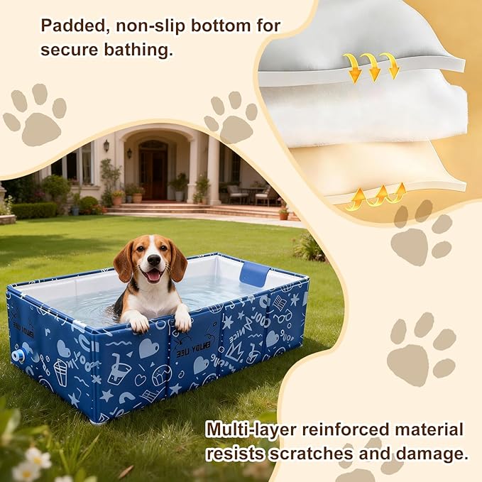 Foldable Dog Bathtub for Small to Medium Dogs & Cats, Collapsible Pet Bath Tub for Shower/Kitchen Sink, Thickened Insulated Base, Portable & Space-Saving Puppy Wash Basin, 27.5" x 15.7" x 9", Blue