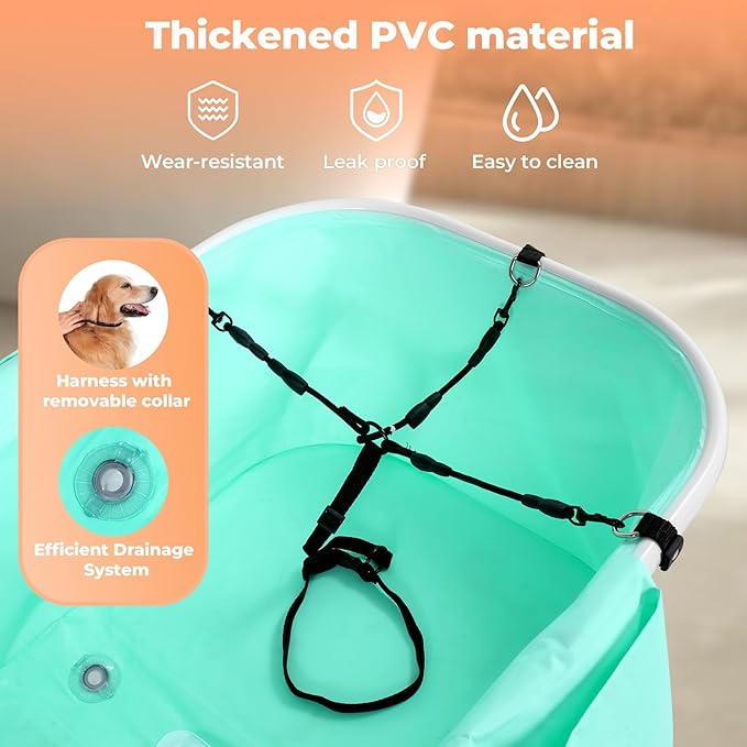 KITPLUS Portable Dog Bathtub, 5 Height Adjustable Dog Washing Station for Pet Shower and Grooming Foldable Bathing Tub with Storage & Anti-Slip Design for Small Large Dogs Cats