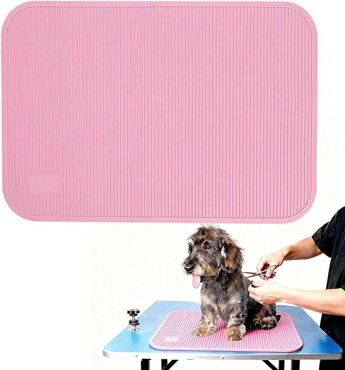 Dog Grooming Table Mat Pad Non Slip，Silicone Durable Premium Non-Slip Dog Bath Mat，Slip Mat - Bathing Mat for Pets，22.45inchX15.75inch (Pink)