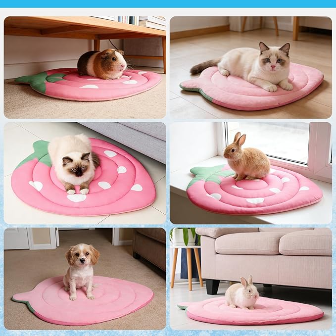 Upgrade Cat Self Cooling Mat for Summer, Reversible Thicken Pet Sleeping Blanket Pad Kennel Reusable Washable Waterproof Breathable Seat, Easy Carry Mats for Crate Car Playpen Puppy Strawberry Pink