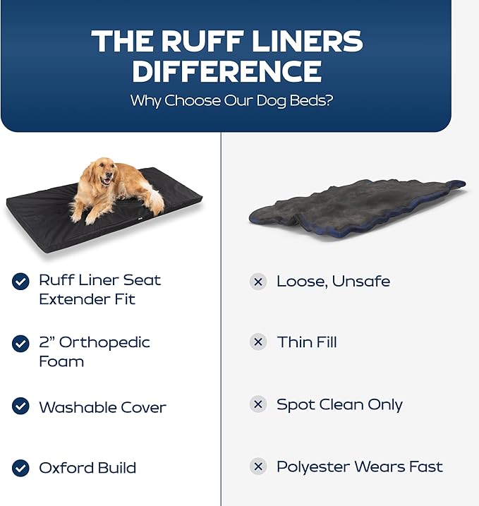Ruff Liners XL Back Seat Dog Bed Cushion, Gray – As Seen on Shark Tank – for XL Seat Extenders/Floor Covers – Waterproof, Machine-Washable – Backseat Dog Bed with Rebound Foam