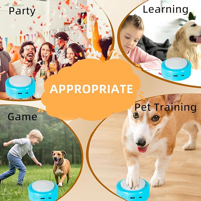 Rechargeable Dog Buttons (2-Pack), High-Sensitivity Talking Buttons for Communication, 24s Voice Recording for Pet Training