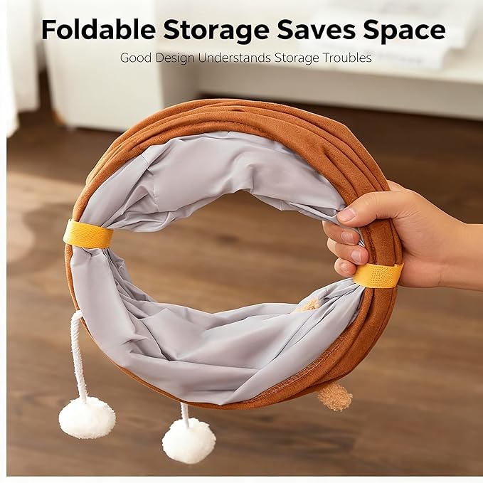 Cat Tunnel for Indoor Cat Tube Collapsible Cat Tunnel Bed with Hanging Ball,Play Tunnel for Kitten,Kitty,Puppy,Rabbit,Funny Interactive Cat Toy Gift for Cat Lover(Bear,47.2″x10″x10″)