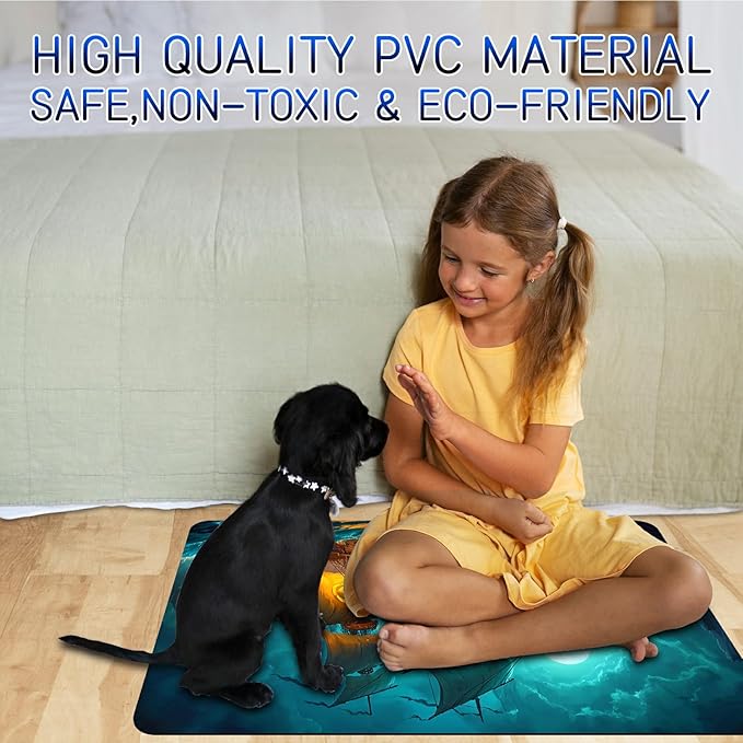 Dog Food Mat, 19.6" x 23.6" Absorbent Pet Feeding Mat for Food and Water, Waterproof Diatom Mud Pet Placemat with Non-Slip Rubber Backing, Easy Clean Cat Bowl Mat for Floors - Blue Sail