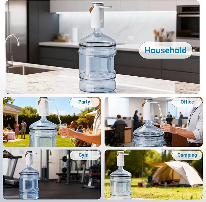 Myvision Water Dispenser for 5 Gallon Bottle, Portable USB Charging Electric Water Pump, Drinking Water Jug Pump for Home, Kitchen, Living Room, Office, Camping, Universal for 3-5 Gallon (Pro)