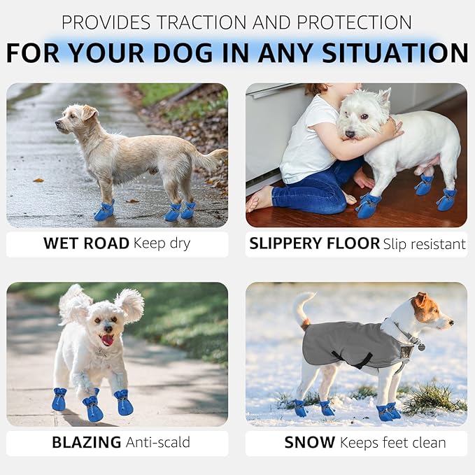 SCENEREAL Dog Shoes for Hot Pavement for Small Medium Dogs Paw Protectors, Summer Heat Boots Resistant Waterproof Soft Outdoor Walking Indoor Hardfloors, Blue Size 3