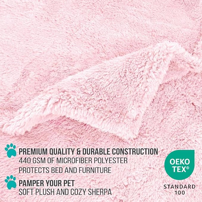 PetAmi Fluffy Waterproof Dog Blanket for Couch and Bed, Reversible Sherpa Pet Throw, Pee Proof Furniture Protector Sofa Cover, Washable Cat Blanket for Medium Large Dogs and Cats (Pink Blush, 40x60)