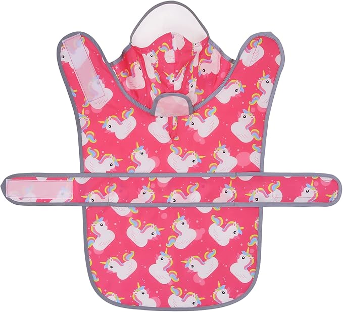 HDE Dog Raincoat with Clear Hood Rain Jacket Poncho for Small Medium Large Dogs Unicorn Ducks Pink - L
