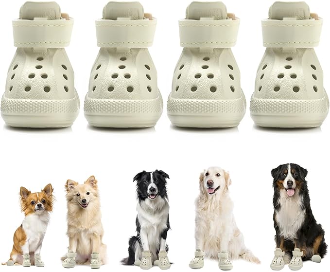 Lukovee Dog Shoes for Hot Pavement - Breathable Non Slip Dog Sandals with Reflective Stripes, Easy ON & Off, Easy-Clean Summer Outdoor Pet Boots for Small Medium Large Dogs (White, Size 9)