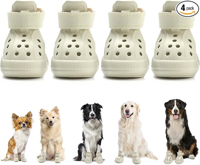 Nasjac Dog Shoes for Hot Pavement - Breathable Dog Sandals with Non Slip Soles & Reflective Straps, Easy ON & Off, Easy-Clean Summer Outdoor Pet Boots for Small Medium Large Dogs, Beige, 6
