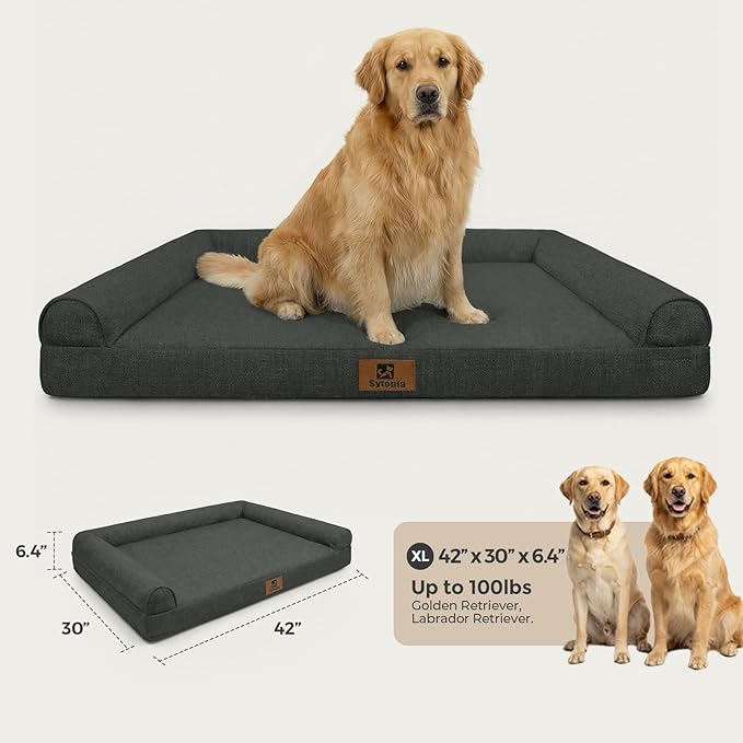 Sytopia 42 Inch Indestructible Dog Beds for Large Dogs, Big Chew Proof Orthopedic Egg Crate Foam Pet Bed with Washable Removable Cover and Anti-Slip Bottom, Black