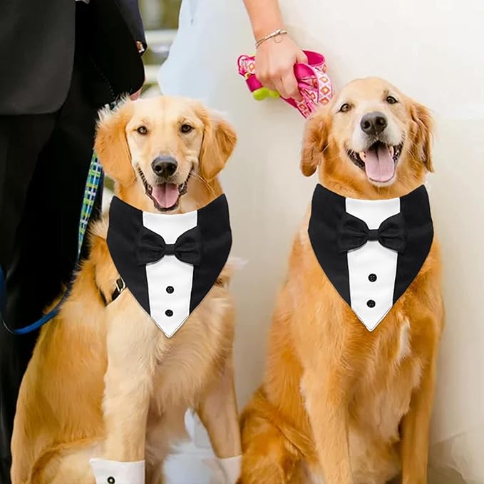 GOYOSWA Dog Tuxedo Suit Wedding Bandana Collar with Bow Tie, Adjustable Formal Dog Tux Engagement Birthday Tuxedo for Large X-Large Dogs Pets (X-Large: Neck 21"-30")