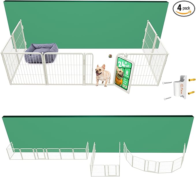 FXW Homeplus Unleashed Indoor Dog Playpen - Stress-Free and Safe Play, Heavy Duty 24 Inch 8 Panels with Fence-to-Wall Anchor (Pack of 4) for Puppy and Small Dogs, White│Patented