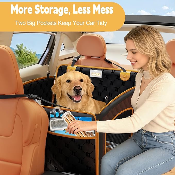 2-in-1 Dog Car Seat for Large Dogs Set with Dog Mat,Dogs Cars Carrier Anti Slip and Waterproof,Pet Car Seat Extender with Hard Bottom&Personalized Signature for Cars/SUV/Trucks(Brown Mat)