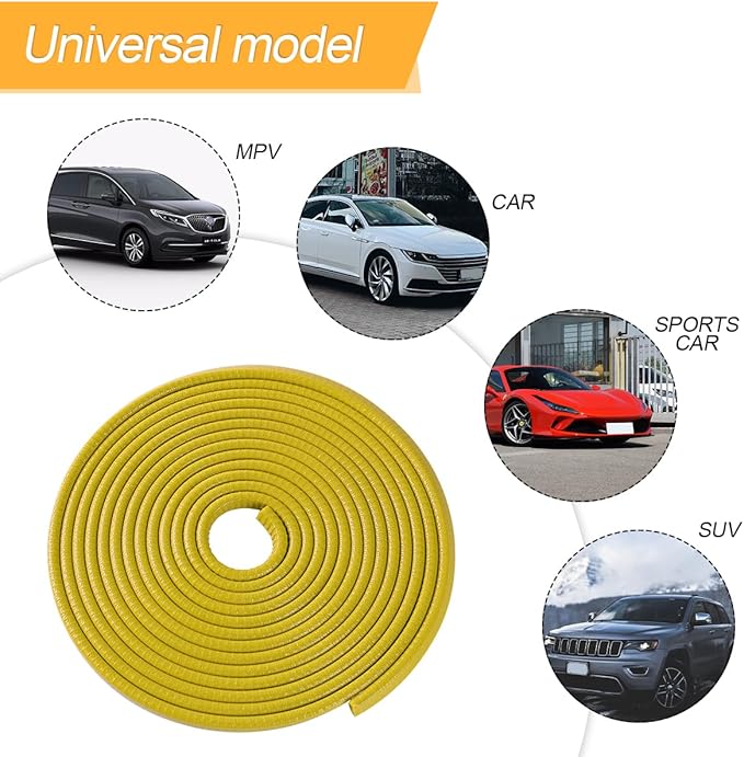 Osilly Car Door Edge Guards, 16Ft Rubber Seal Car Door Edge Trim, U Shape Door Edge Protector Guard, Aluminum Weather Proofing Automotive Door Edge Molding Protection for Most Car (Yellow)