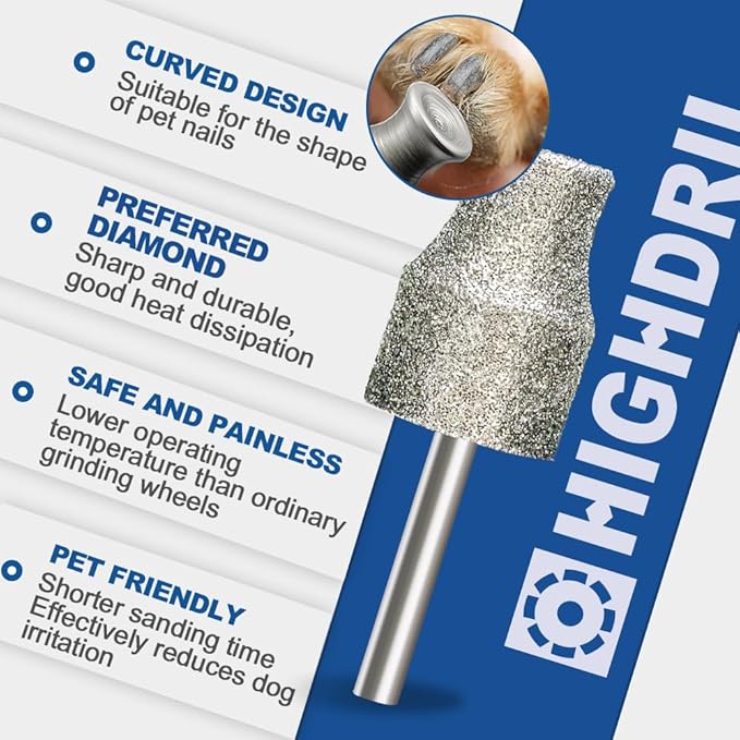 HIGHDRIL Diamond Rotary Nail Grinder Bits for Dog - 5PCS 1/8" Replacement Grinder Wheel for Pets Nail Care