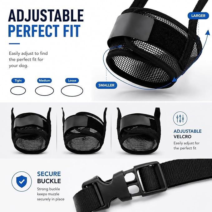 Dog Muzzle, Soft Air Mesh Muzzles for Medium Sized Dogs, Breathable Dog Mussels for Scavenging Biting Licking & Barking, Adjustable Mouth Guard for Grooming, Allows Panting and Drinking (Black,M)