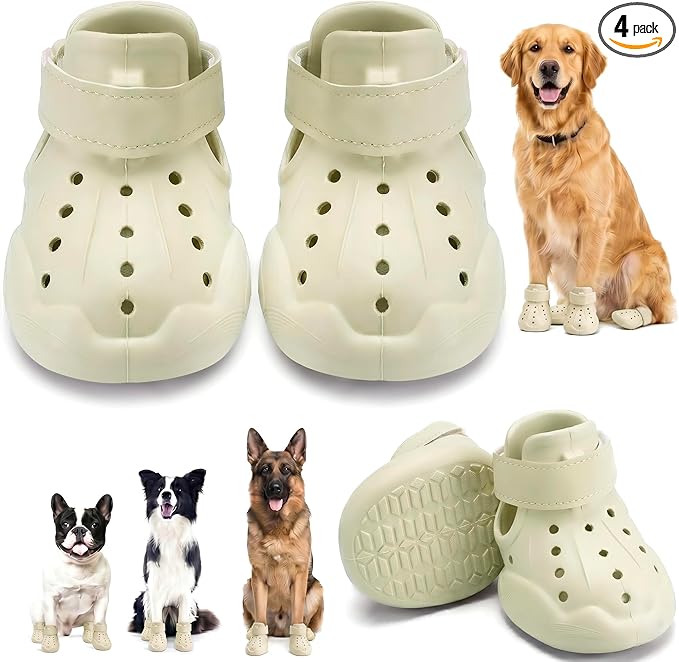 Dog Shoes for Dogs, Clogs Boots Booties Hot Pavement, Rain Waterproof Shoe Summer Sandals Puppy Breathable Doggie Doggy Light Water Up Sneaker (Cream, Medium)