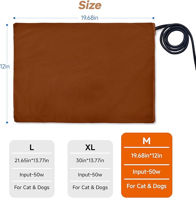 Cat Heating Pad for Bed Warming: Self Warming 19.68"x12" Electric Heated Mat with Removable Washable Cover for Dogs Cats and Small Animals Ideal Winter Heat Blanket for Comfort and Relief During Naps