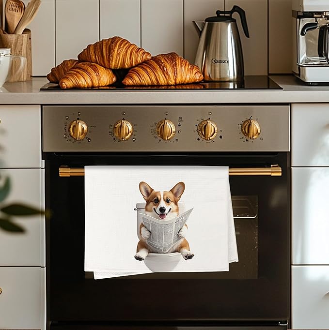 Funny Corgi Dog Hand Towels for Bathroom Washroom, Dog Bathroom Decor, Gifts for Corgi Lovers Women Men, Funny Puppy Dogs Bathrooms Hand Towels, 16x24 Inch