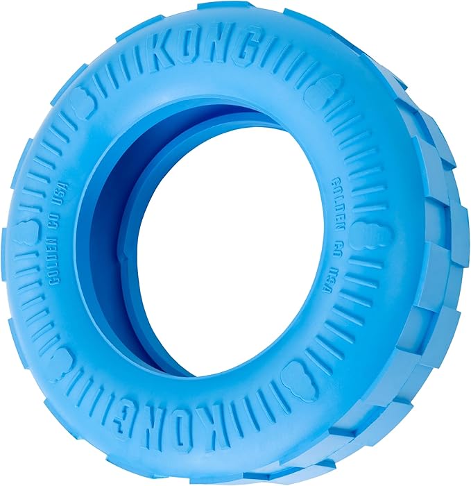 KONG Puppy Tires - Dog Chew Toy for Puppies - Stuffable Dog Toy for Treats & Snacks - Natural Rubber Chew Toy for Teething Puppy - for Medium/Large Puppies - Blue